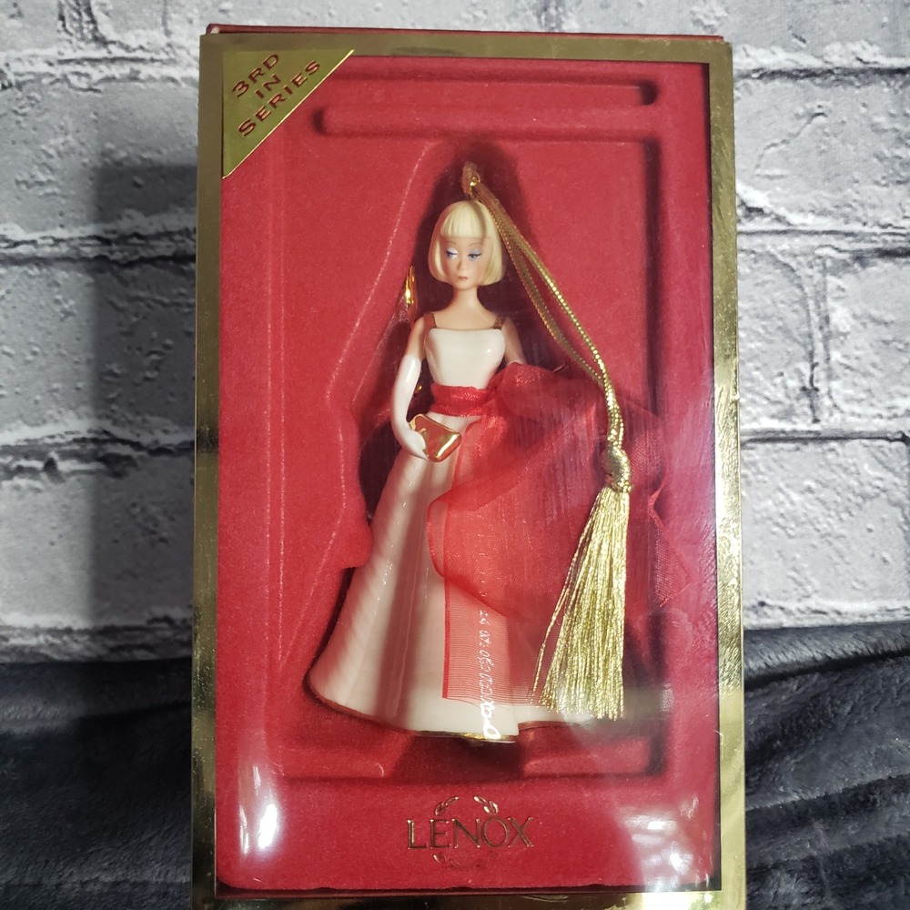 Lenox Barbie Holiday Dance Ornament 2005 3rd in Series Fine Porcelain Ivory Red